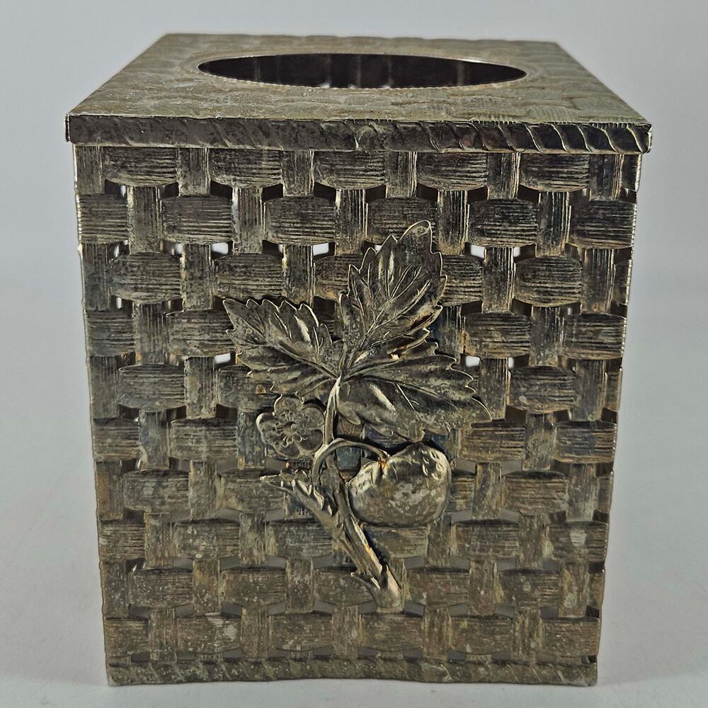 Vintage reticulated woven metal decorated facial tissue box